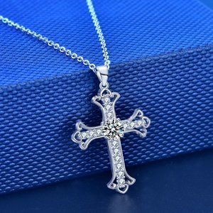 Certified 1ct. t.w. Moissanite Diamond Cross Pendant Necklace NEW